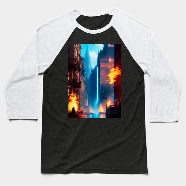 The Destroy Futuristic City. Baseball T-Shirt by SALOX